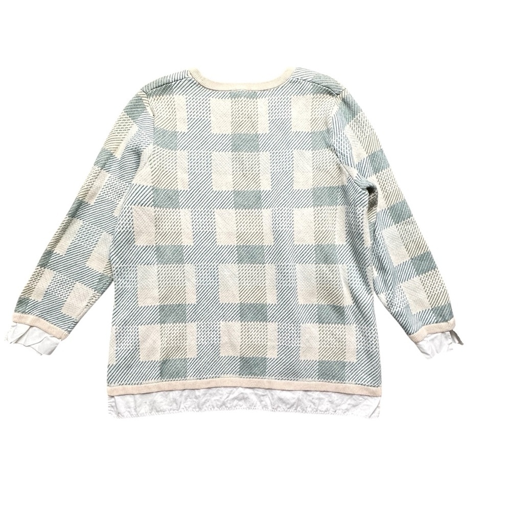 Talbots Womens 1X Striped Cotton Knit Pullover Sweater Blue Green Cream - Picture 4 of 8